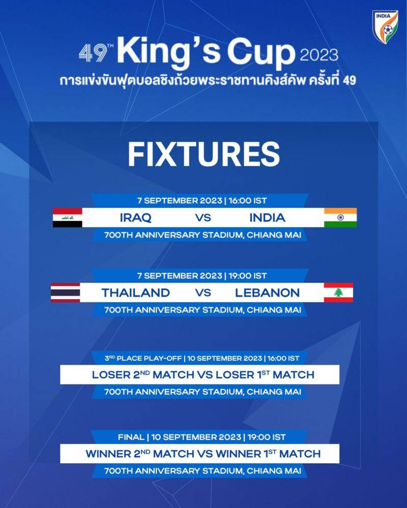 India to meet Iraq in 49th King’s Cup 2023,Thailand to face Lebanon