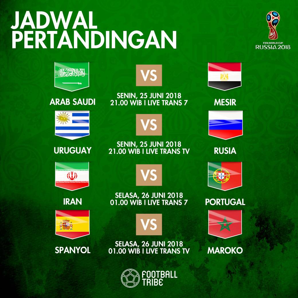 Jadwal Piala Dunia 2018 Hari Ini: 25 Juni 2018 | Football Tribe Indonesia