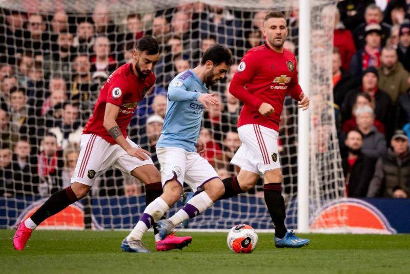 Bruno Fernandes of Manchester United in action during the Premier League match between Manchester United and Manchester City at Old Trafford on March 08, 2020 in Manchester, United Kingdom.