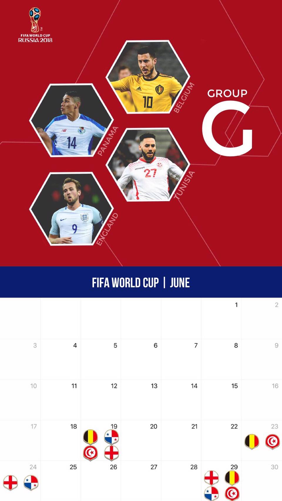 サッカー W杯仕様カレンダー壁紙 18年6月版 サッカー壁紙 スマートフォン Iphone用 壁紙 全8グループ Football Tribe Japan