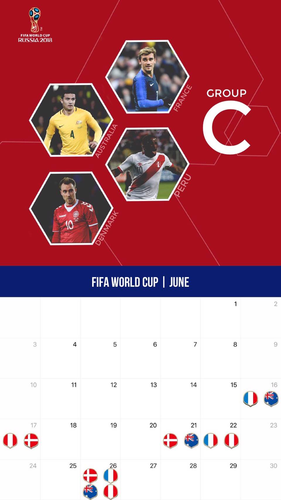 サッカー W杯仕様カレンダー壁紙 18年6月版 サッカー壁紙 スマートフォン Iphone用 壁紙 全8グループ Football Tribe Japan