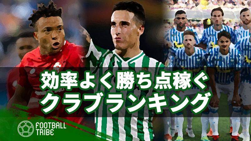 効率良すぎ？少ない得点で勝ち点を重ねるクラブランキング
