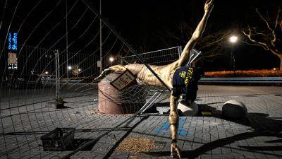 Zlatan Ibrahimovic statue finally collapse