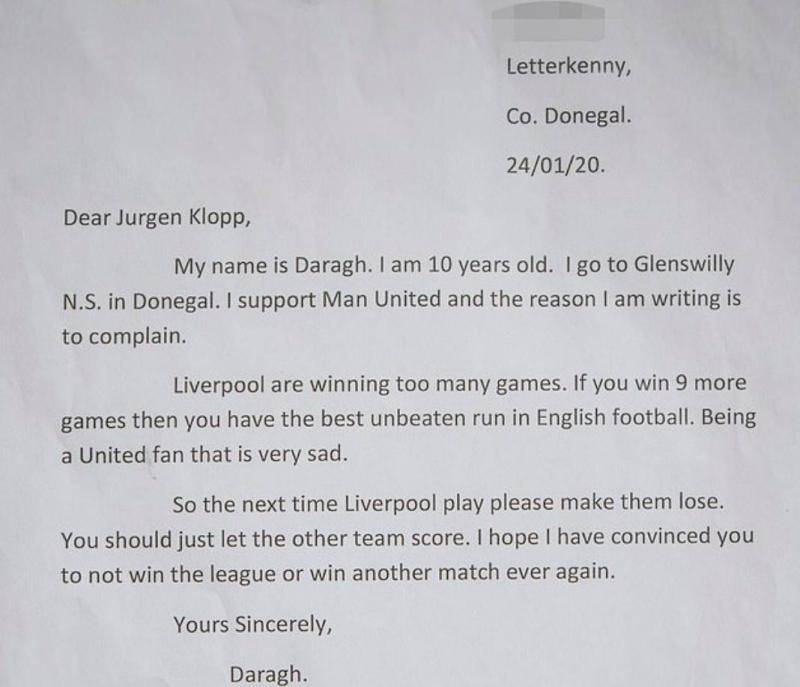 This Man Utd Fan Gets Letter From Jurgen Klopp Football Tribe Malaysia