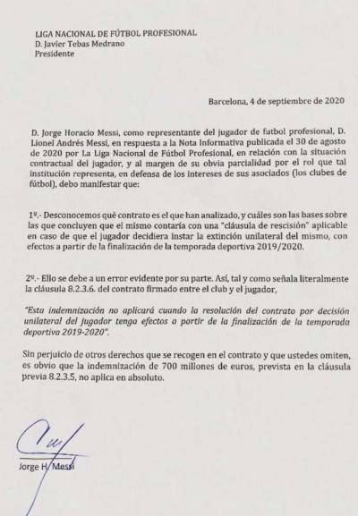 Ayah Messi hantar surat kepada La Liga mengenai klausa pelepasan 700 juta euro
