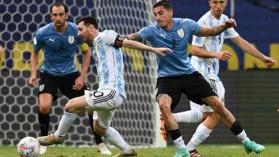 Messi reacts to Argentina’s win over Uruguay at the Copa America