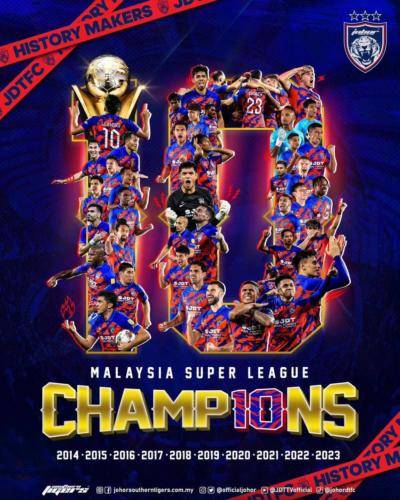 JDT juara Liga Super 10 kali berturut-turut